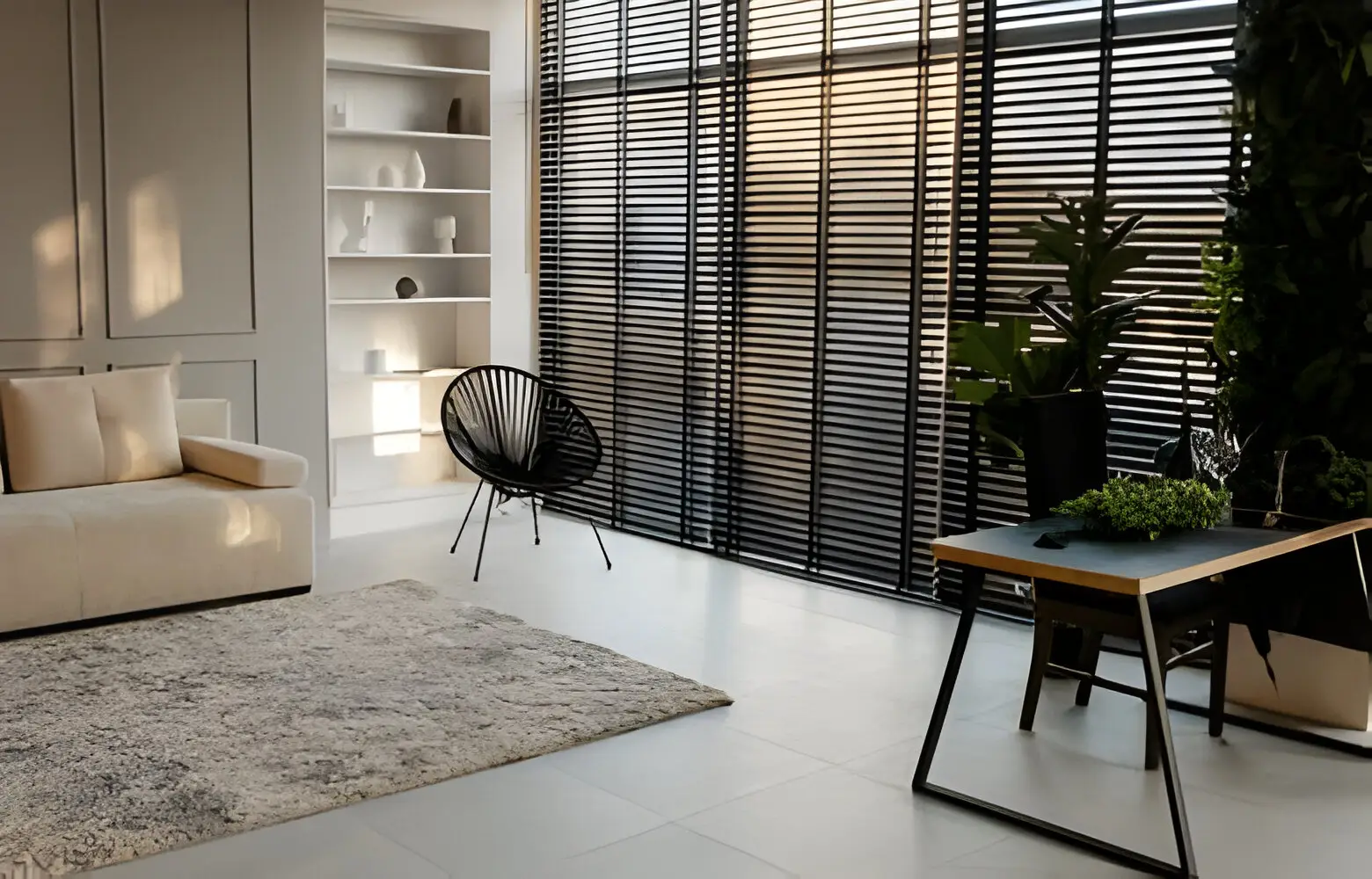 Timber Venetian blinds in a Broadbeach living room